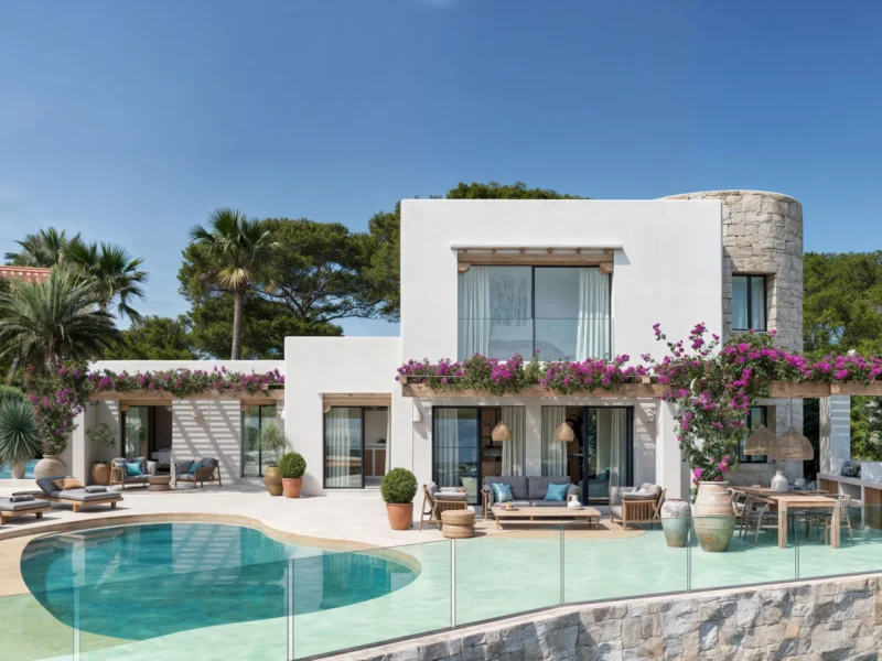 Villa im Ibiza-Stil mit Meerblick in Moraira