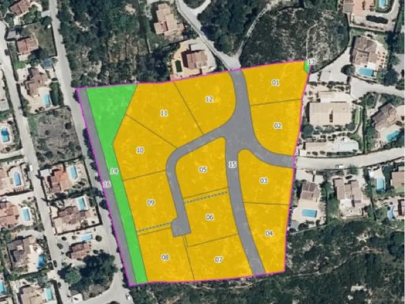 Baugrundstück in Jávea, Pinosol für 12 Villen mit Meerblick