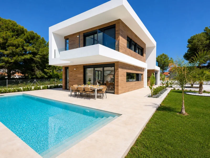 Moderne 4-Schlafzimmer-Villa zu verkaufen in Costa Nova, Jávea, mit privatem Pool und Bergblick