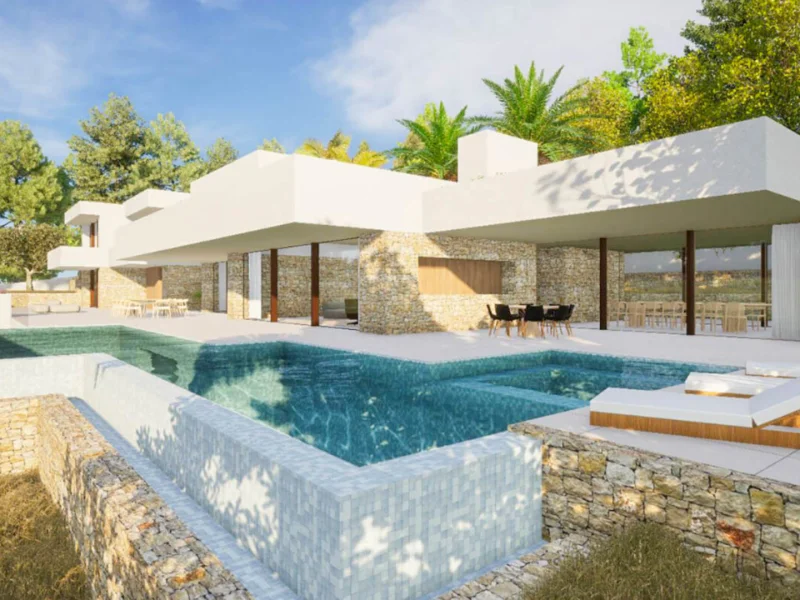 Moderne Luxusvilla in Moraira l'Andragó mit Meerblick