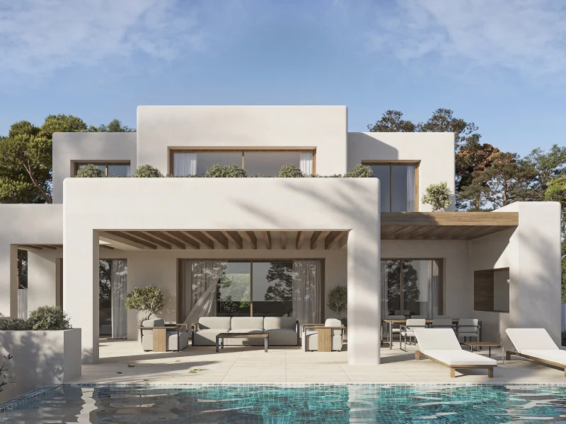 Villa im ibizenkischen Stil in Benissa, La Fustera mit Meerblick