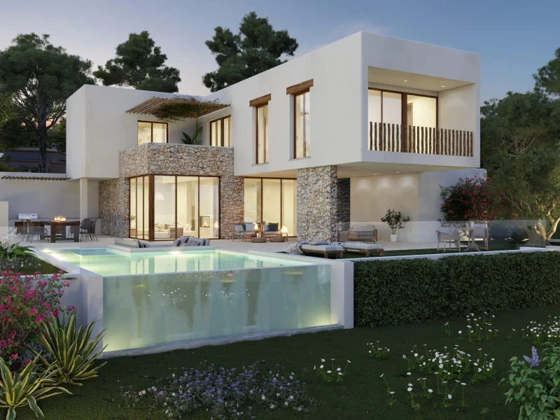 Moderne ibizenkische Villa in Jávea mit Infinity-Pool und Talblick