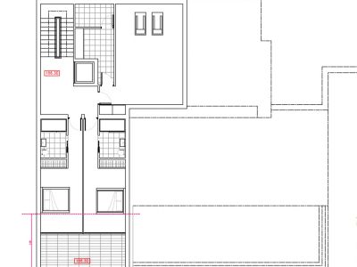 Architektonischer Plan, der die Aufteilung von zwei Schlafzimmern mit Bad en Suite und Zugang zu einer Terrasse zeigt.