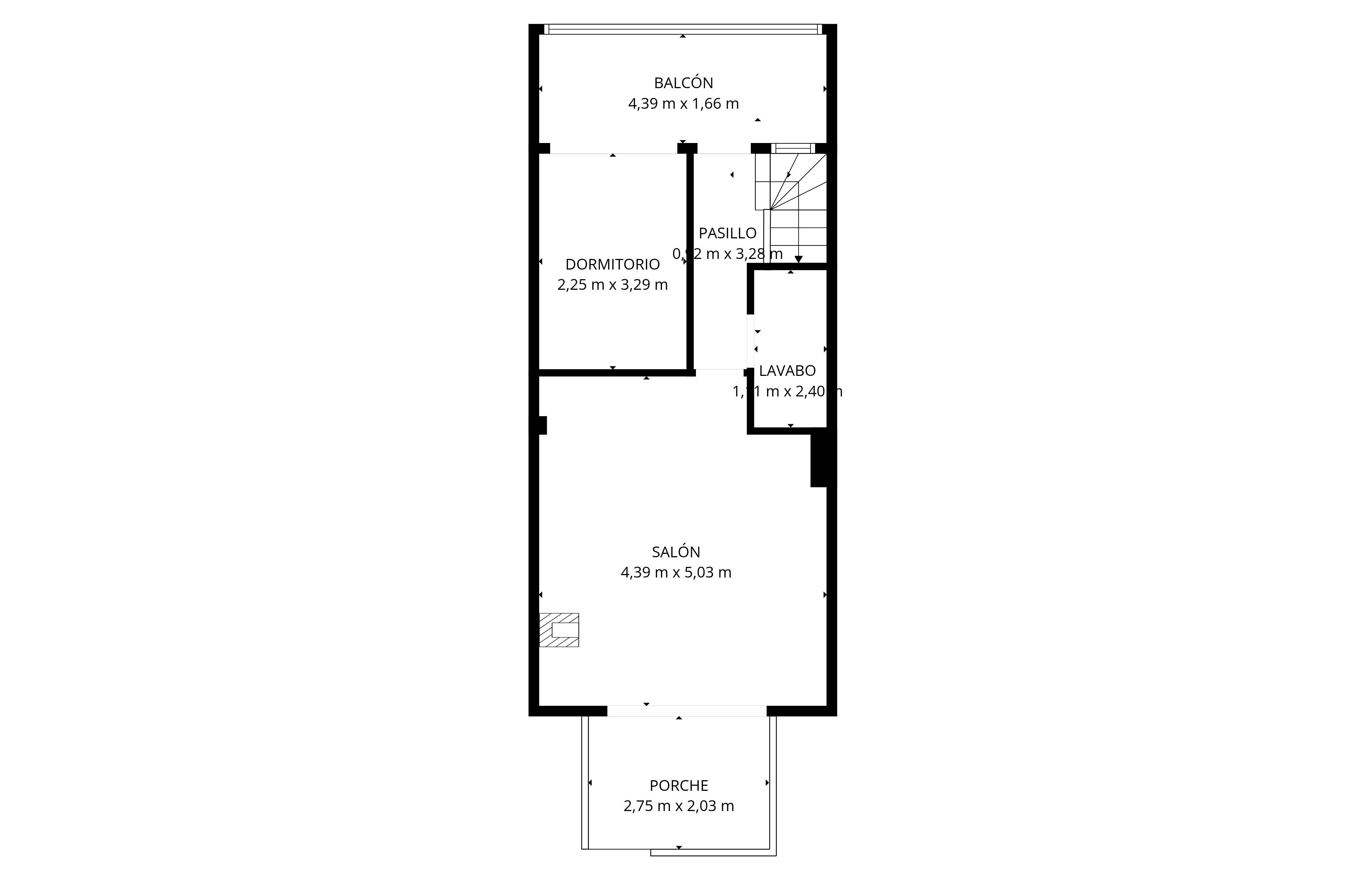 Detaillierter architektonischer Plan eines zweistöckigen Hauses mit Terrasse, Balkon, Wohnzimmer und Veranda.