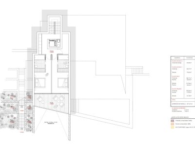 Grundriss des Erdgeschosses mit zwei Schlafzimmern en suite, offenem Wohn-Essbereich, direktem Zugang zu Außenterrasse, Pool und Terrassengärten.