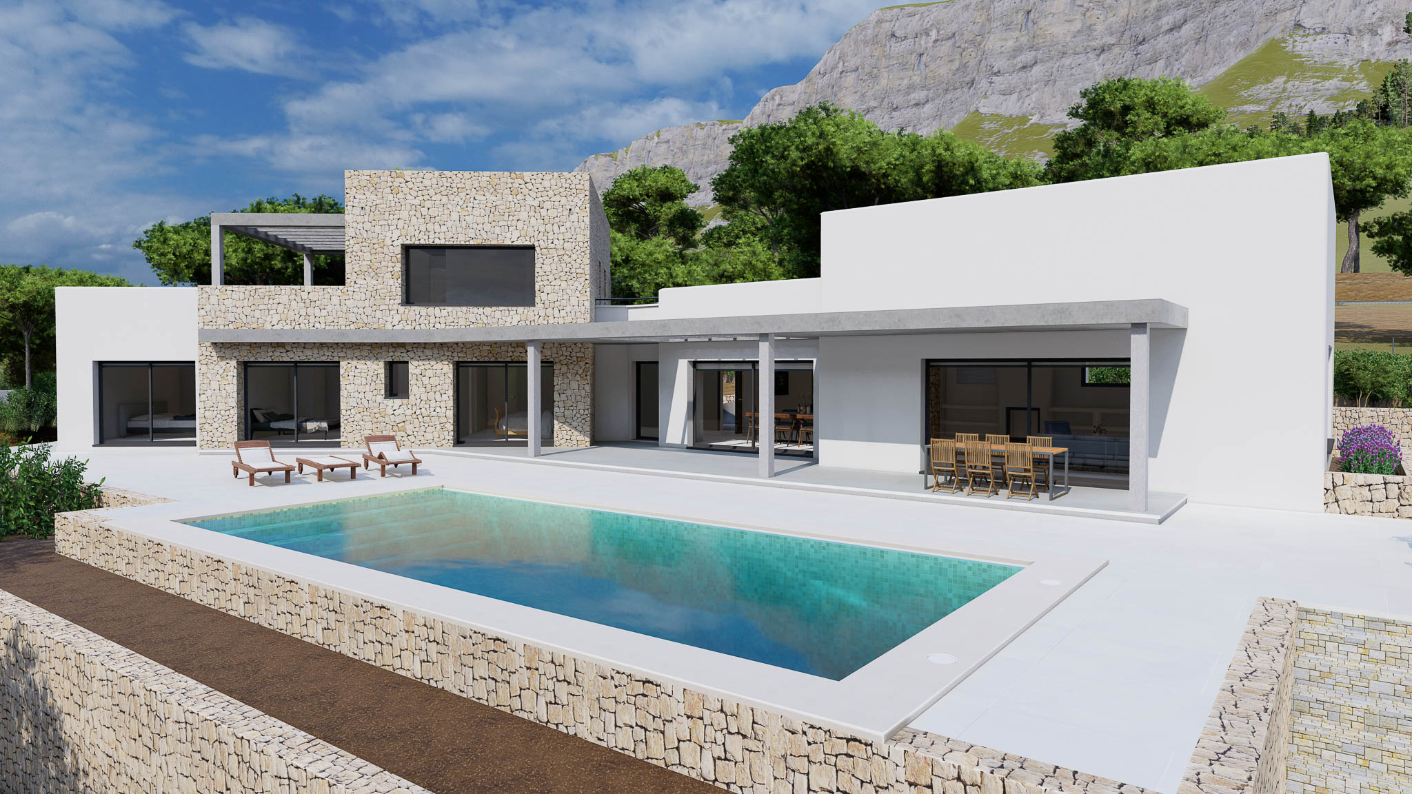 Außenansicht der Villa mit Pool