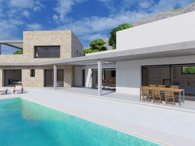 Außenbereich mit Terrasse und Pool