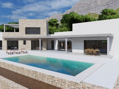 Außenansicht der Villa mit Pool