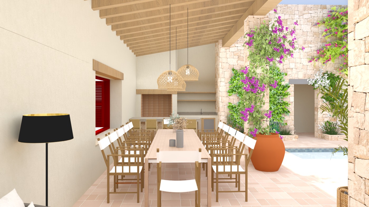 Überdachte Terrasse und Außenbereich