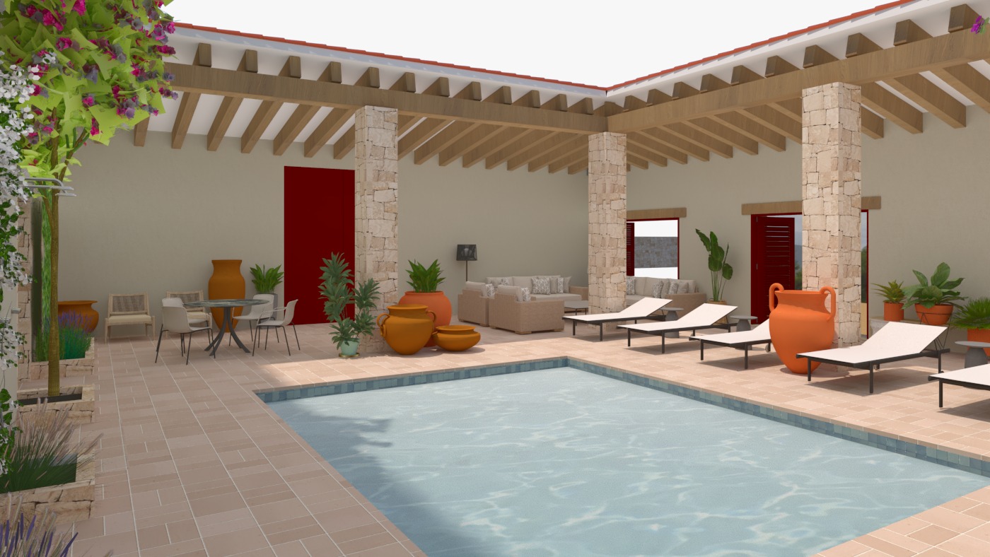 Innenhof mit Pool und Veranda