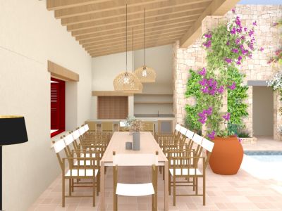 Überdachte Terrasse und Außenbereich