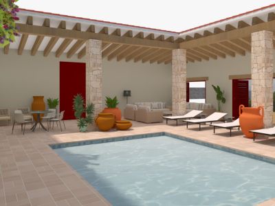 Innenhof mit Pool und Veranda