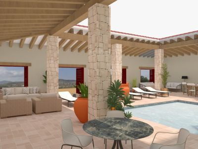 Überdachte Terrasse mit Pool