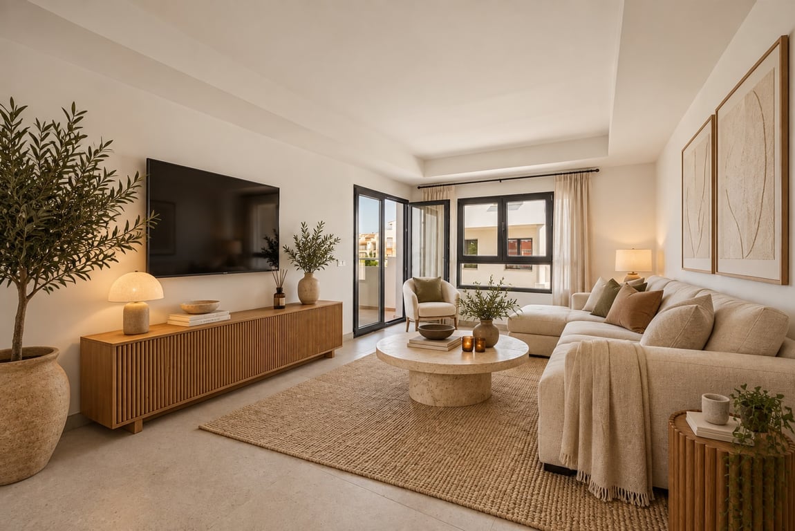 Wohnzimmer mit Zugang zur Terrasse