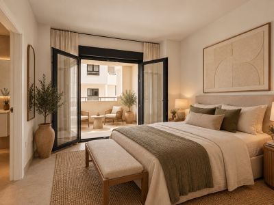 Schlafzimmer mit Zugang zur Terrasse