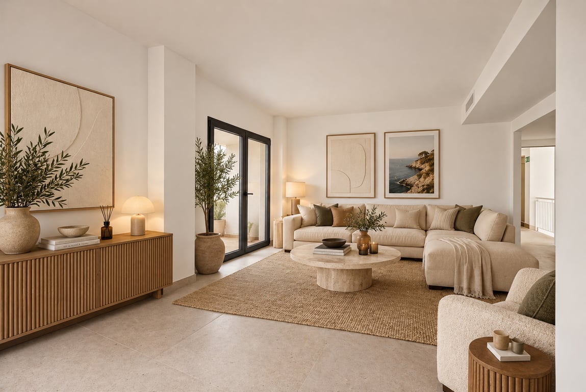 Wohnzimmer mit Zugang zur Terrasse