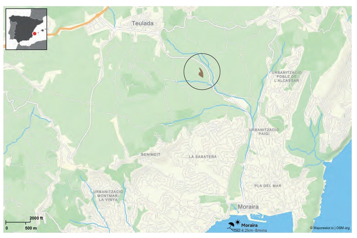 Lageplan des 10.920 m2 großen Grundstücks im Hinterland von Teulada-Moraira, nur 4,2 km von der Küste und dem Stadtzentrum entfernt.